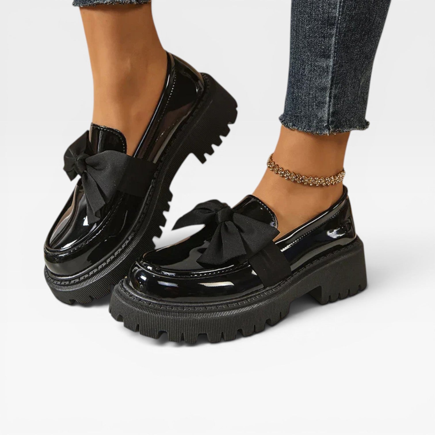 Women's Chunky Platform Loafers – Bow Detail Slip On Shoes