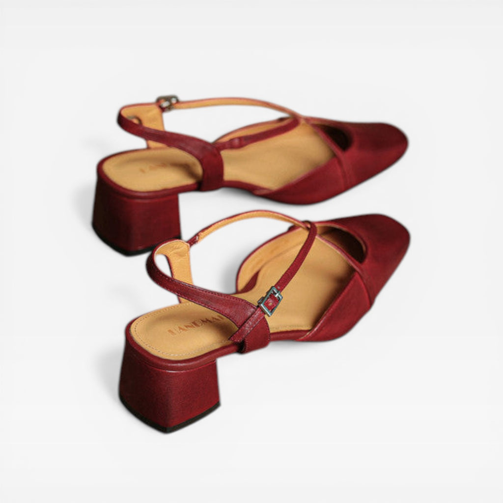 Women’s Summer Leather Low Block Heel Slingbacks – Comfortable Closed Toe Shoes