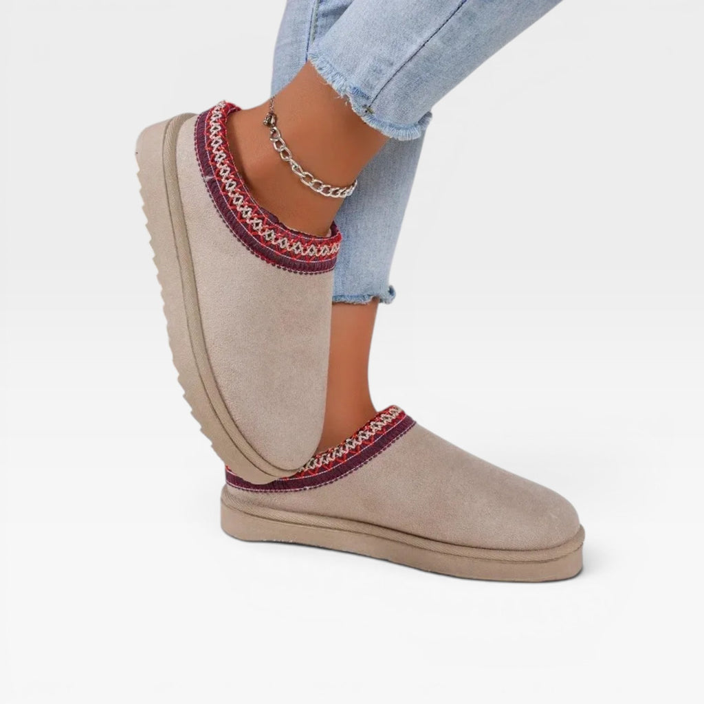 Women's Platform Mule Clogs – Fleece Lined Embroidered Trim Slip On Shoes