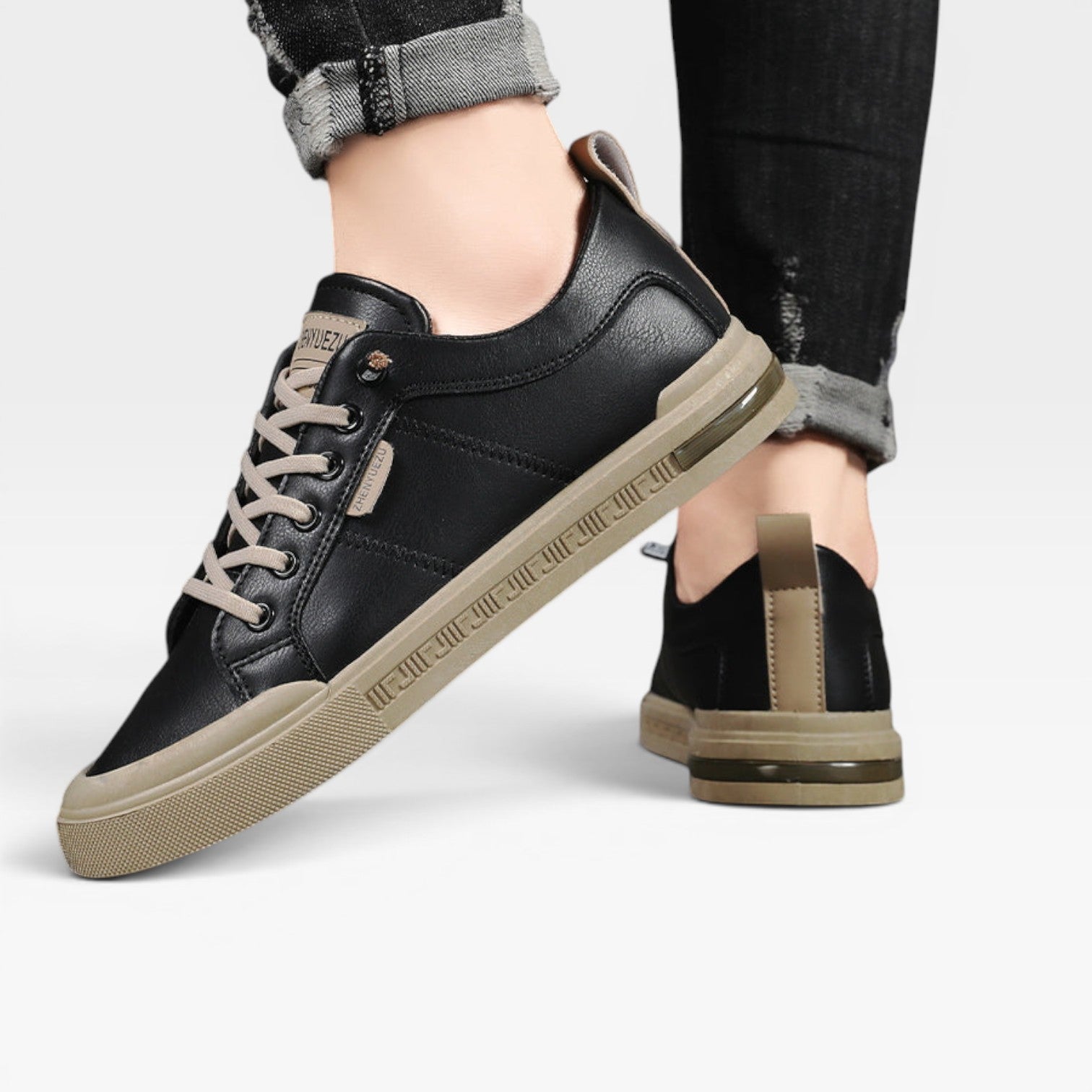 Baskets en cuir bicolores pour hommes – Sneakers classiques à lacets décontractées