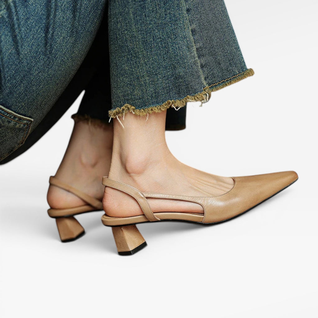 Escarpins à talons kitten en cuir véritable pour femmes – Escarpins élégants à bout pointu et talon bas pour occasions spéciales
