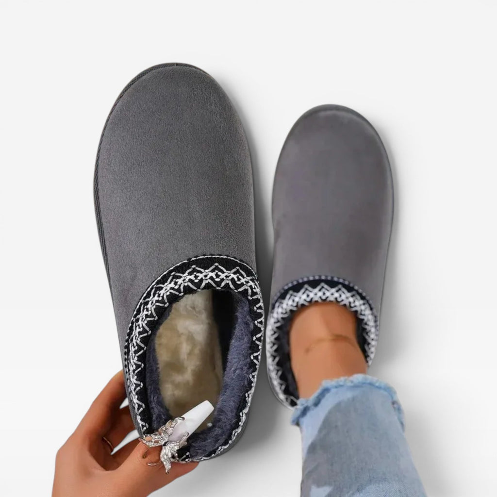 Women's Platform Mule Clogs – Fleece Lined Embroidered Trim Slip On Shoes