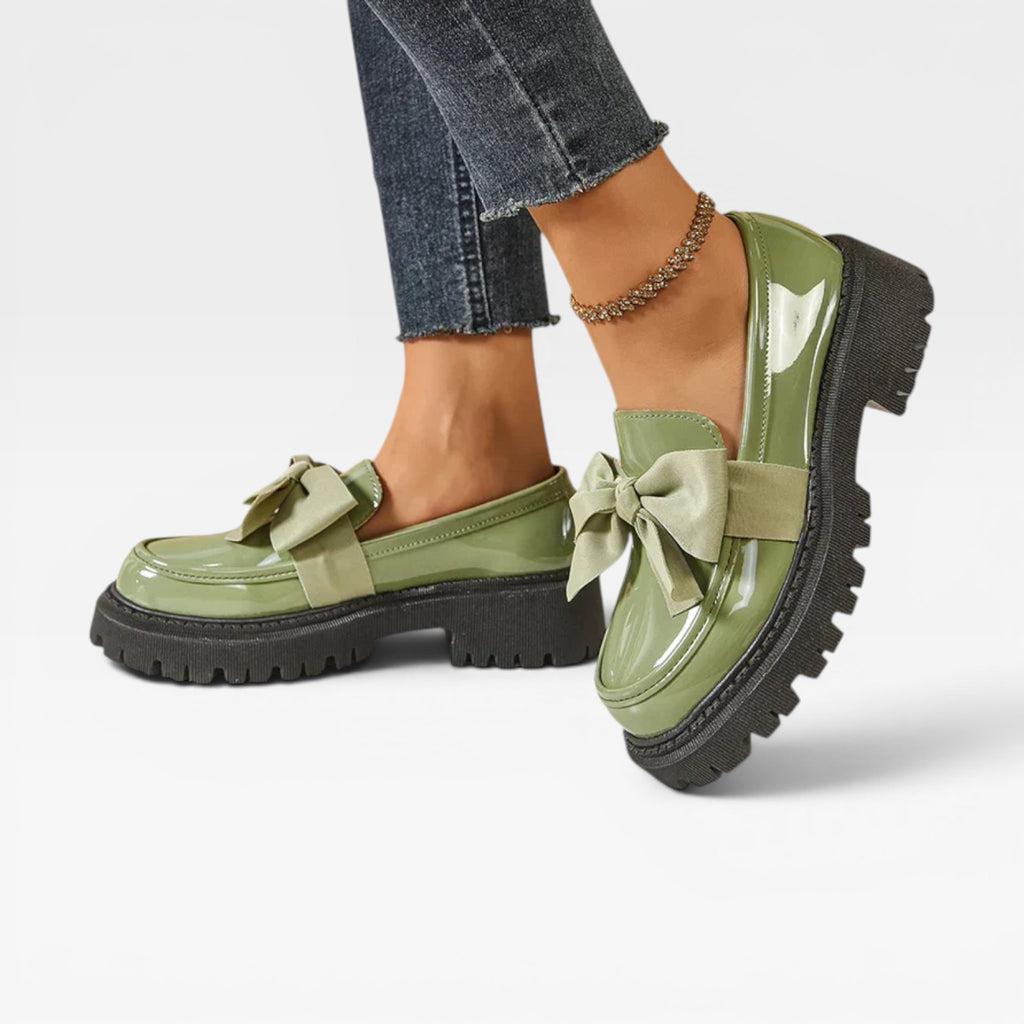 Women's Chunky Platform Loafers – Bow Detail Slip On Shoes