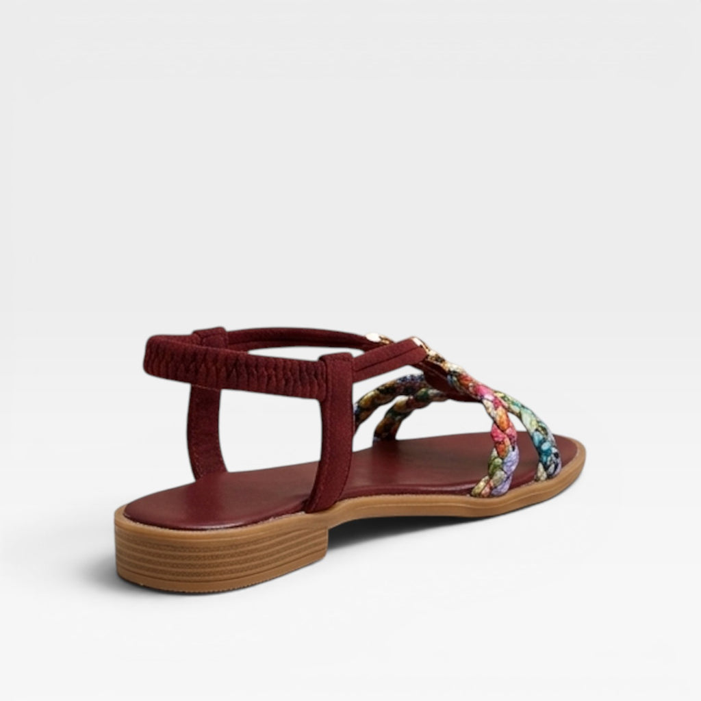 Women’s Boho Summer Sandals – Cushioned Walking Sole with Braided Detail