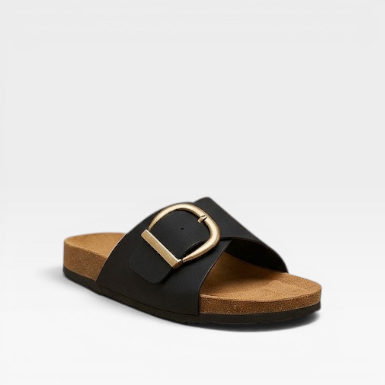 Women’s Summer Slide Sandals – Cushioned Walking Comfort with Gold Buckle