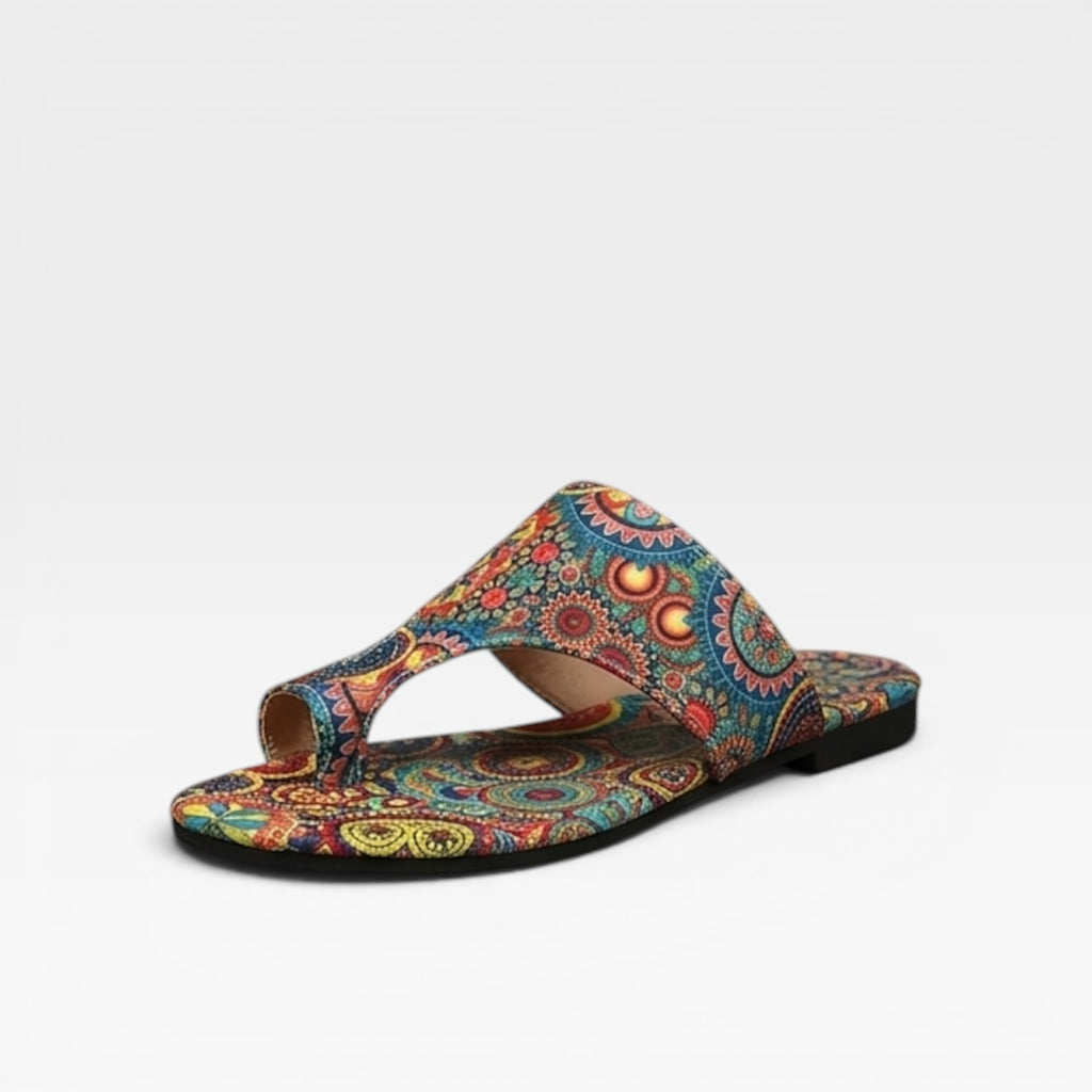 Women's Boho Summer Sandals – Floral Print Cushioned Slides