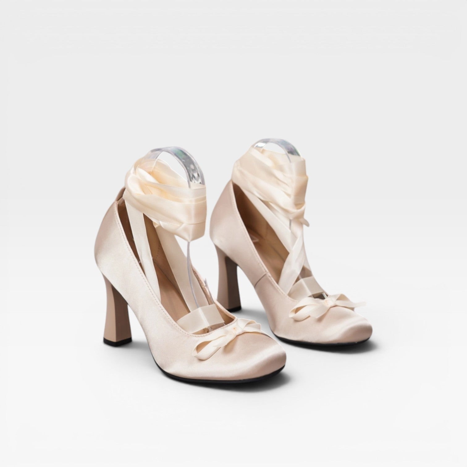Women's Satin Ballet Heels – Elegant Ribbon Lace Up Block Heel Pumps for Special Occasions