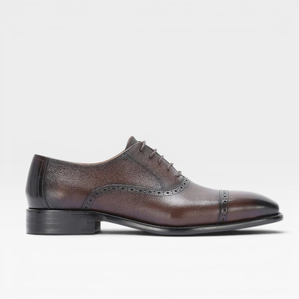 Men's Genuine Leather Oxford Shoes – Classic Cap Toe Brogue Dress Shoes