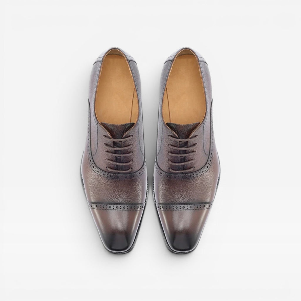 Men's Genuine Leather Oxford Shoes – Classic Cap Toe Brogue Dress Shoes