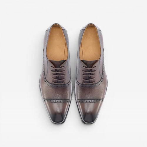 Men's Genuine Leather Oxford Shoes – Classic Cap Toe Brogue Dress Shoes