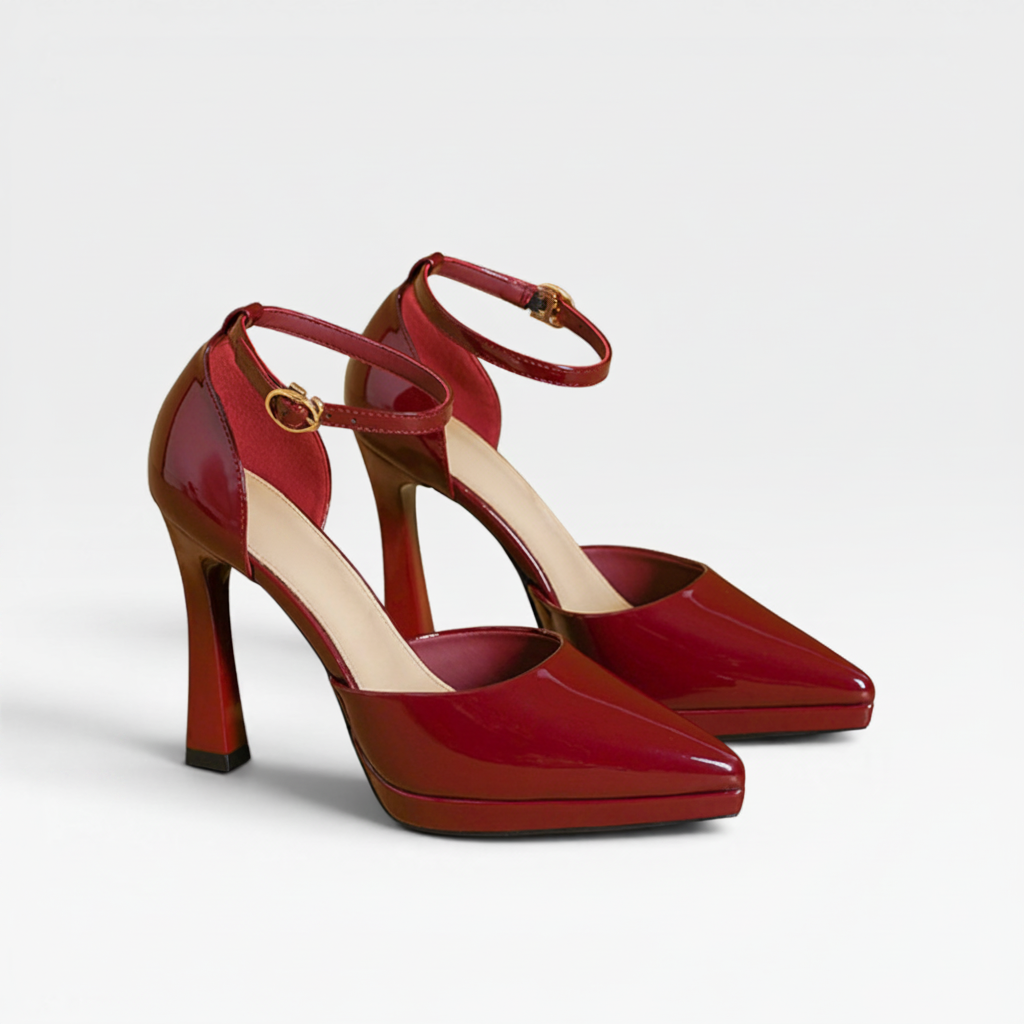 Women's Patent Leather Heels – Pointed Toe Ankle Strap Pumps for Special Occasions