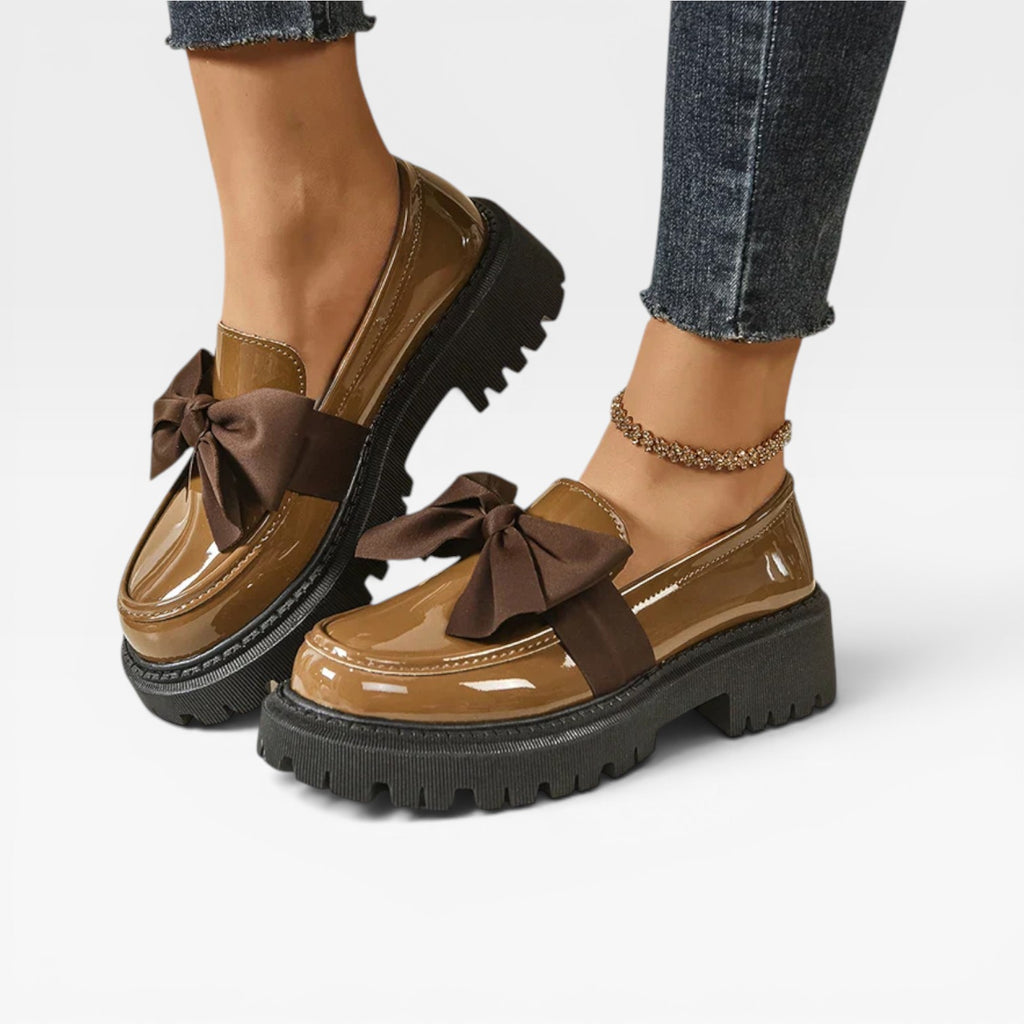 Women's Chunky Platform Loafers – Bow Detail Slip On Shoes