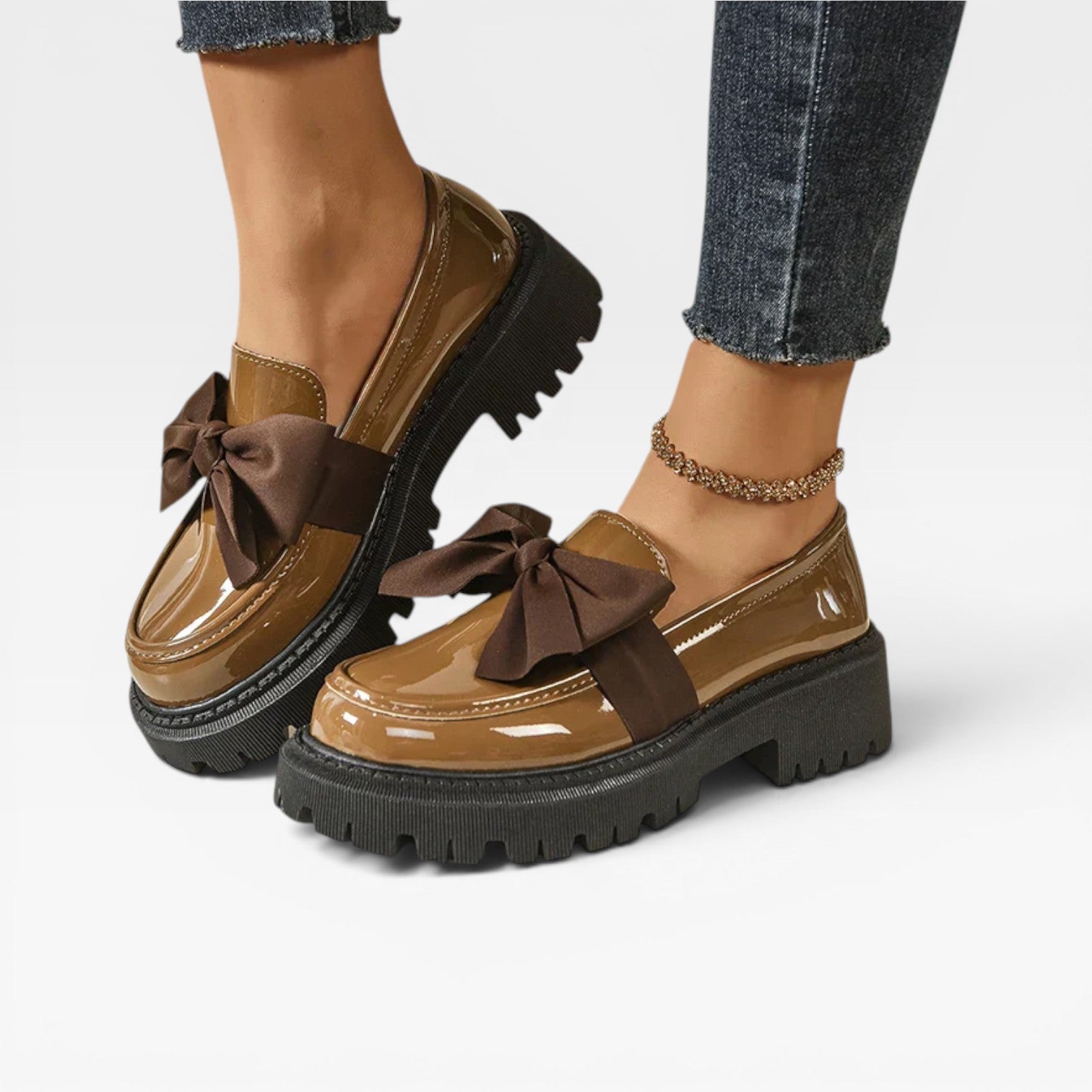Women's Chunky Platform Loafers – Bow Detail Slip On Shoes