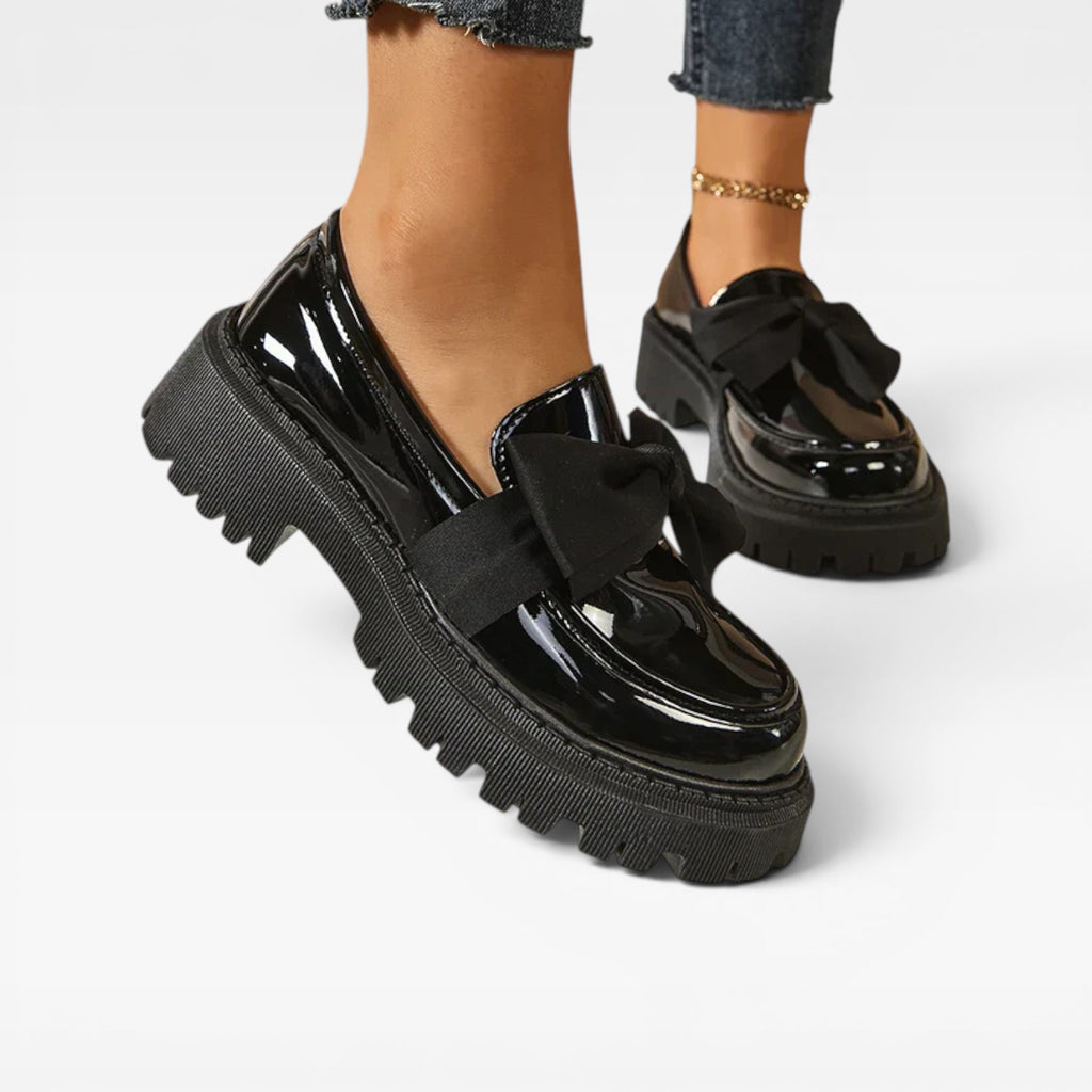 Women's Chunky Platform Loafers – Bow Detail Slip On Shoes