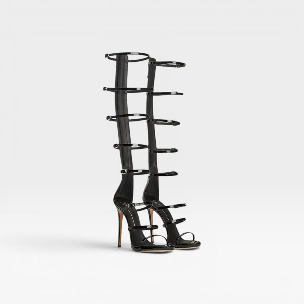 Women's Knee High Gladiator Heels – Statement Buckle Strap Stiletto for Special Occasions