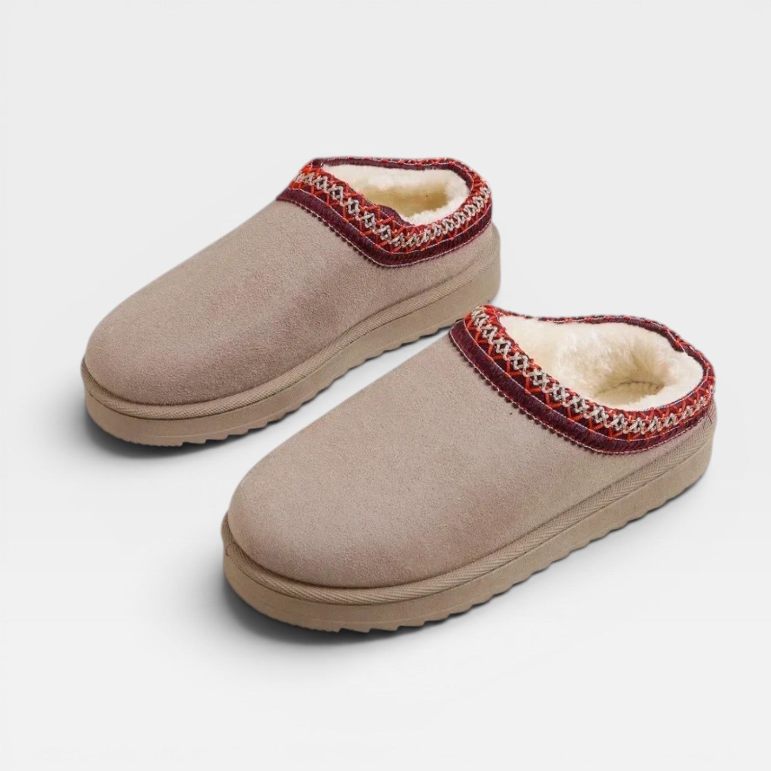 Women's Platform Mule Clogs – Fleece Lined Embroidered Trim Slip On Shoes