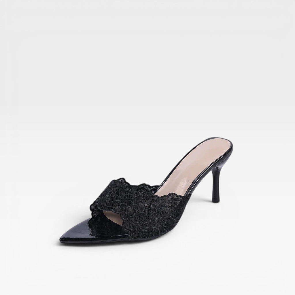 Women's Lace Mule Heels – Elegant Pointed Toe Stiletto for Day and Evening Occasions