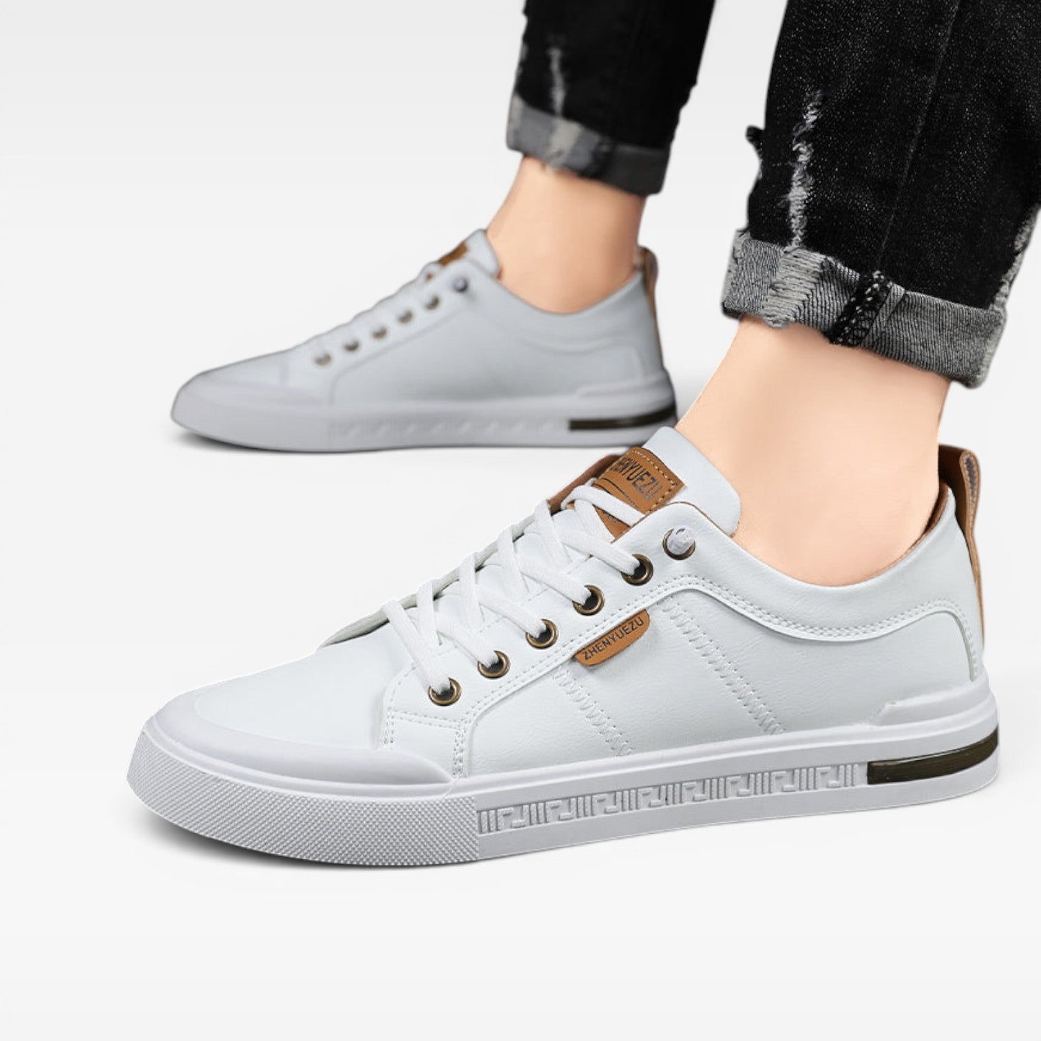 Baskets en cuir bicolores pour hommes – Sneakers classiques à lacets décontractées