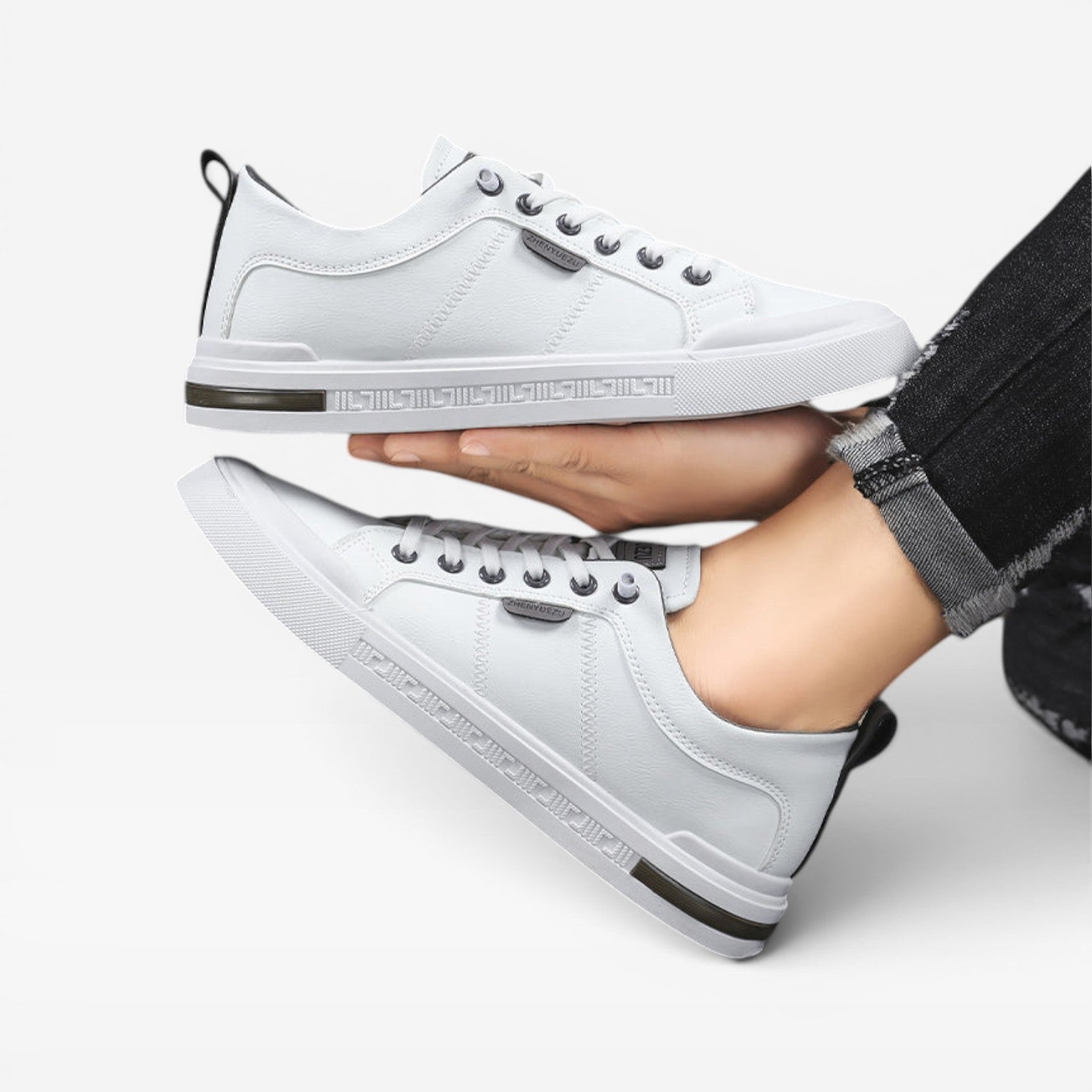 Baskets en cuir bicolores pour hommes – Sneakers classiques à lacets décontractées
