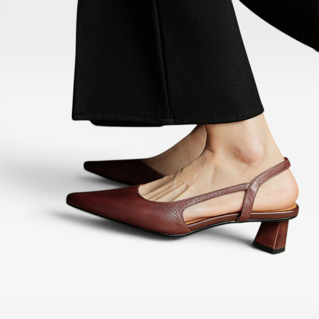 Escarpins à talons kitten en cuir véritable pour femmes – Escarpins élégants à bout pointu et talon bas pour occasions spéciales