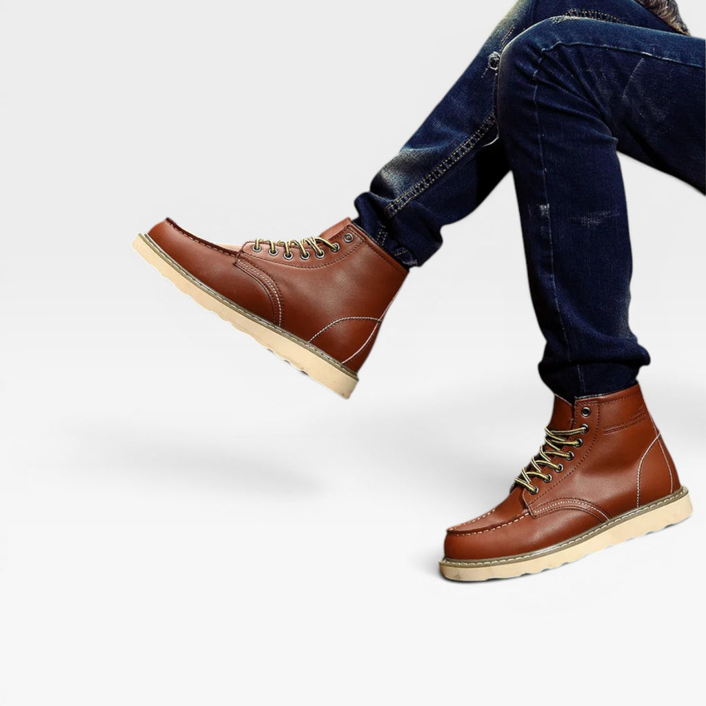 Men's Leather Moc Toe Boots – Heritage Wedge Sole Work Boots