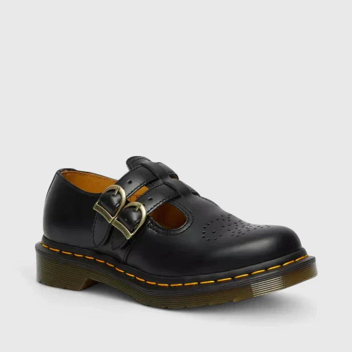 Women's Cowhide Leather Mary Jane Flats – Double Buckle Strap Round Toe Shoes