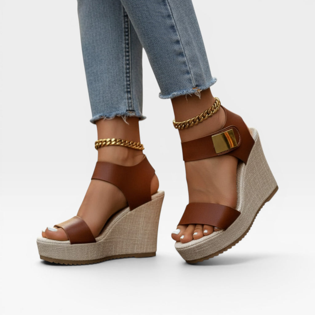 Sandales compensées colorblock pour femmes – Chaussures élégantes à bout ouvert avec bride cheville et plateforme