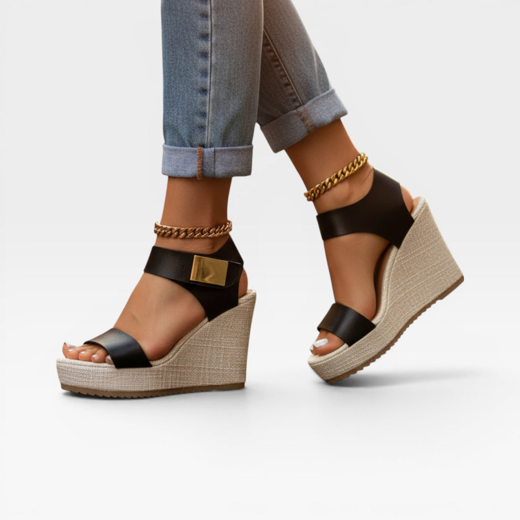 Sandales compensées colorblock pour femmes – Chaussures élégantes à bout ouvert avec bride cheville et plateforme