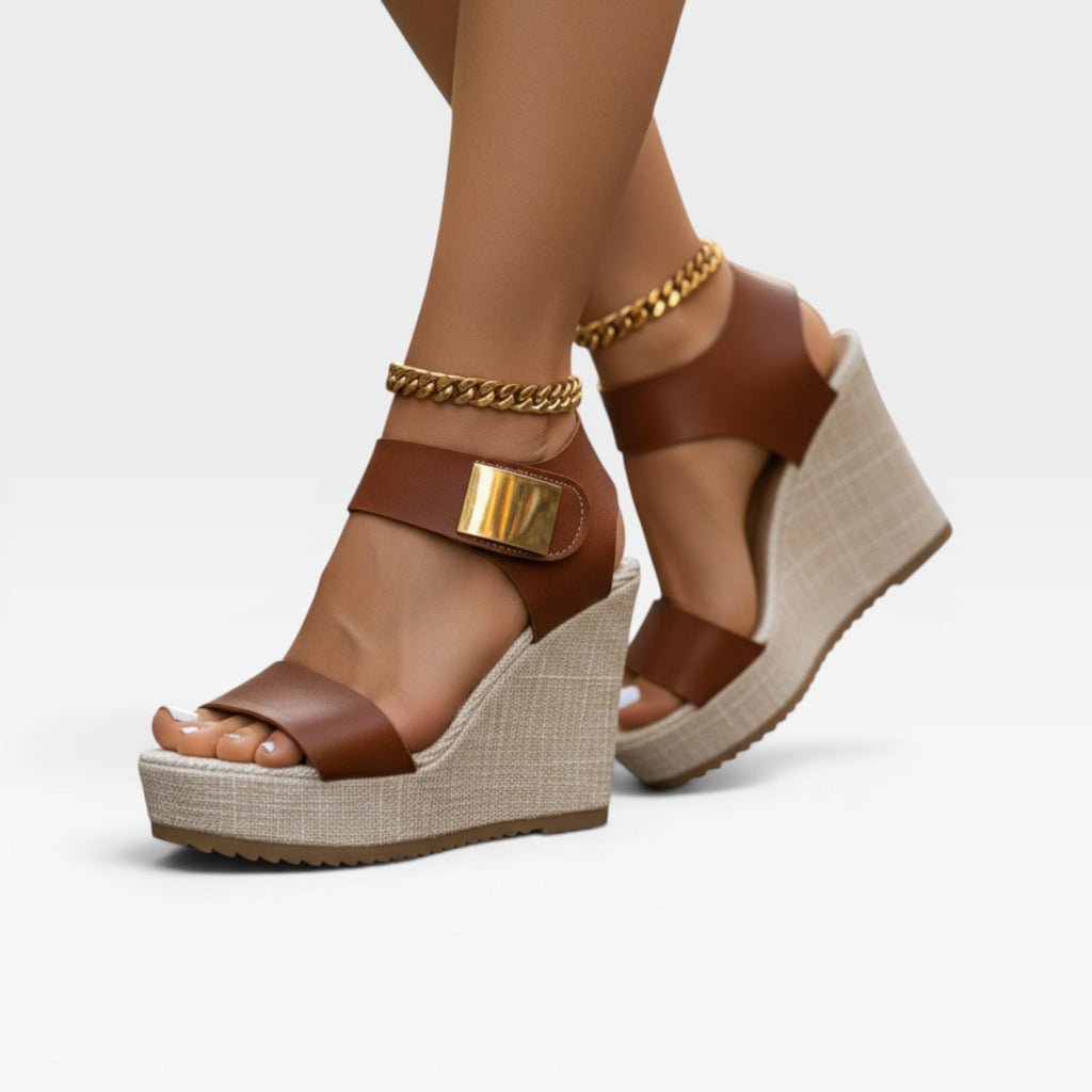 Sandales compensées colorblock pour femmes – Chaussures élégantes à bout ouvert avec bride cheville et plateforme