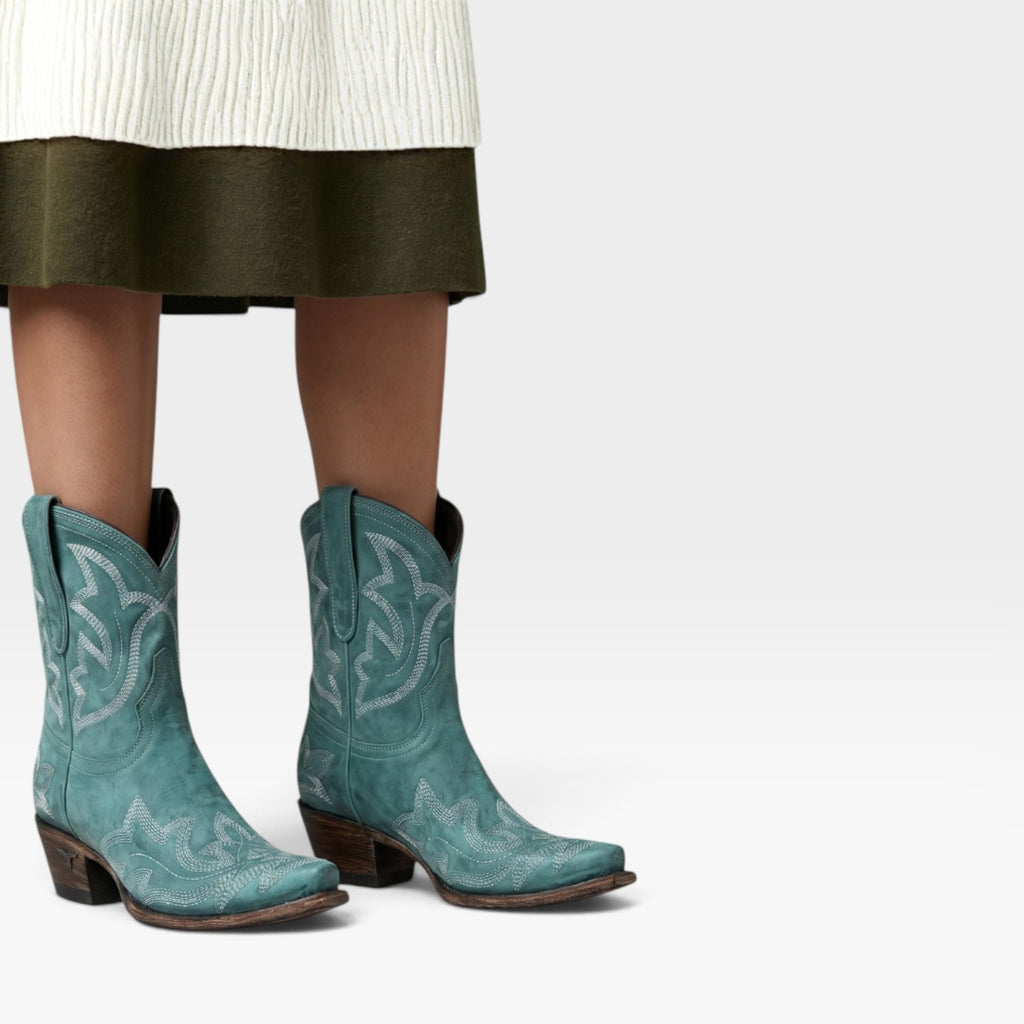 Women's Embroidered Cowboy Boots – Distressed Snip Toe Western Booties