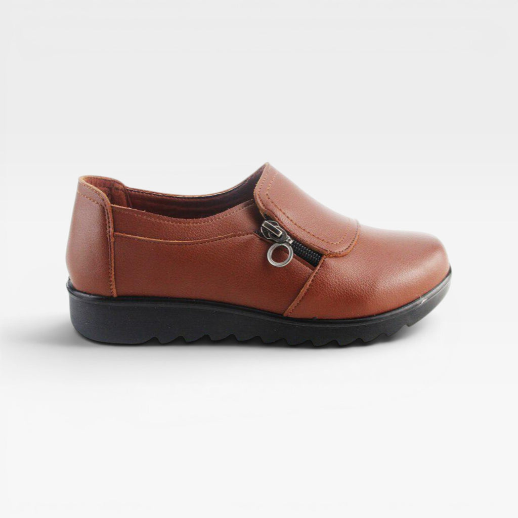 Women's Leather Loafers – Zip Detail Comfort Slip On Shoes