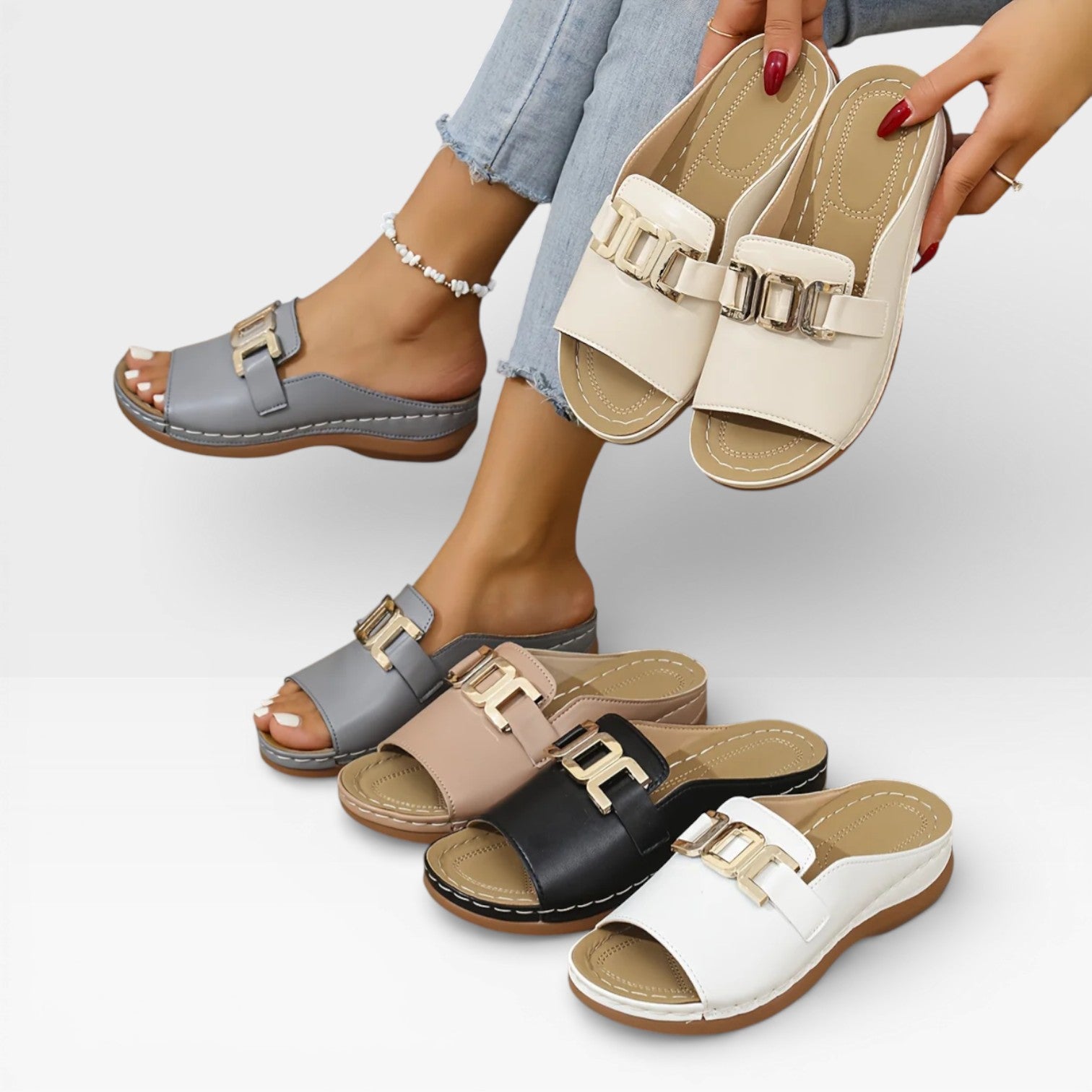 Women’s Dressy Buckle Sandals – Comfortable Fit