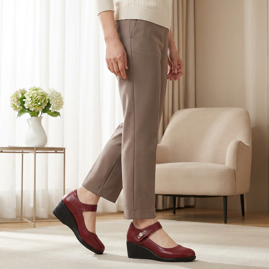 Women's Leather Mary Jane Pumps – Elegant Mid Heel Strap Shoes for Special Occasions