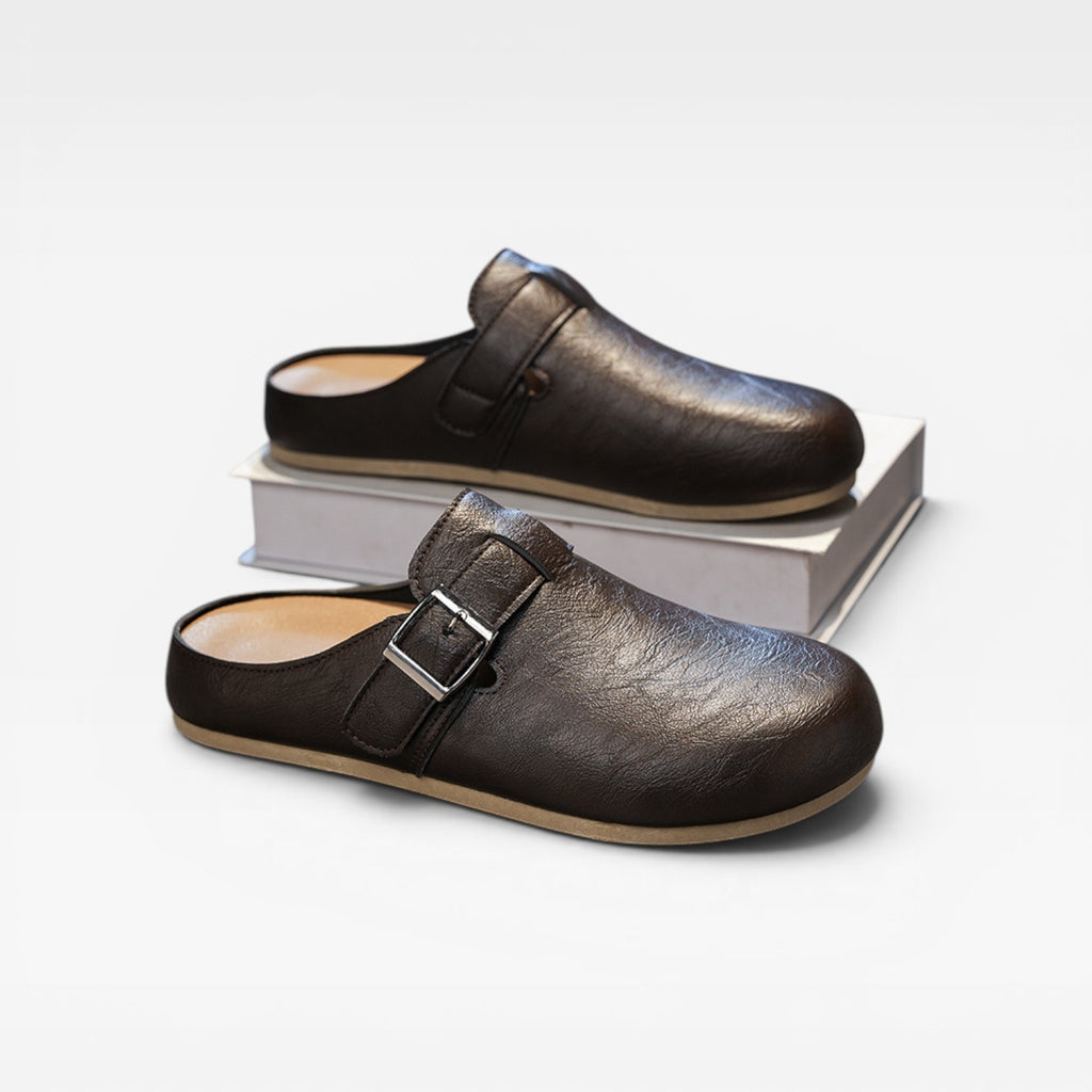 Sabots en cuir pour hommes – Mules d'été décontractées à enfiler avec bride à boucle