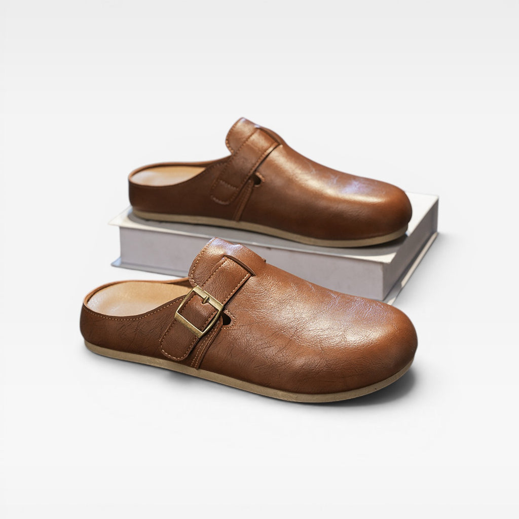 Sabots en cuir pour hommes – Mules d'été décontractées à enfiler avec bride à boucle