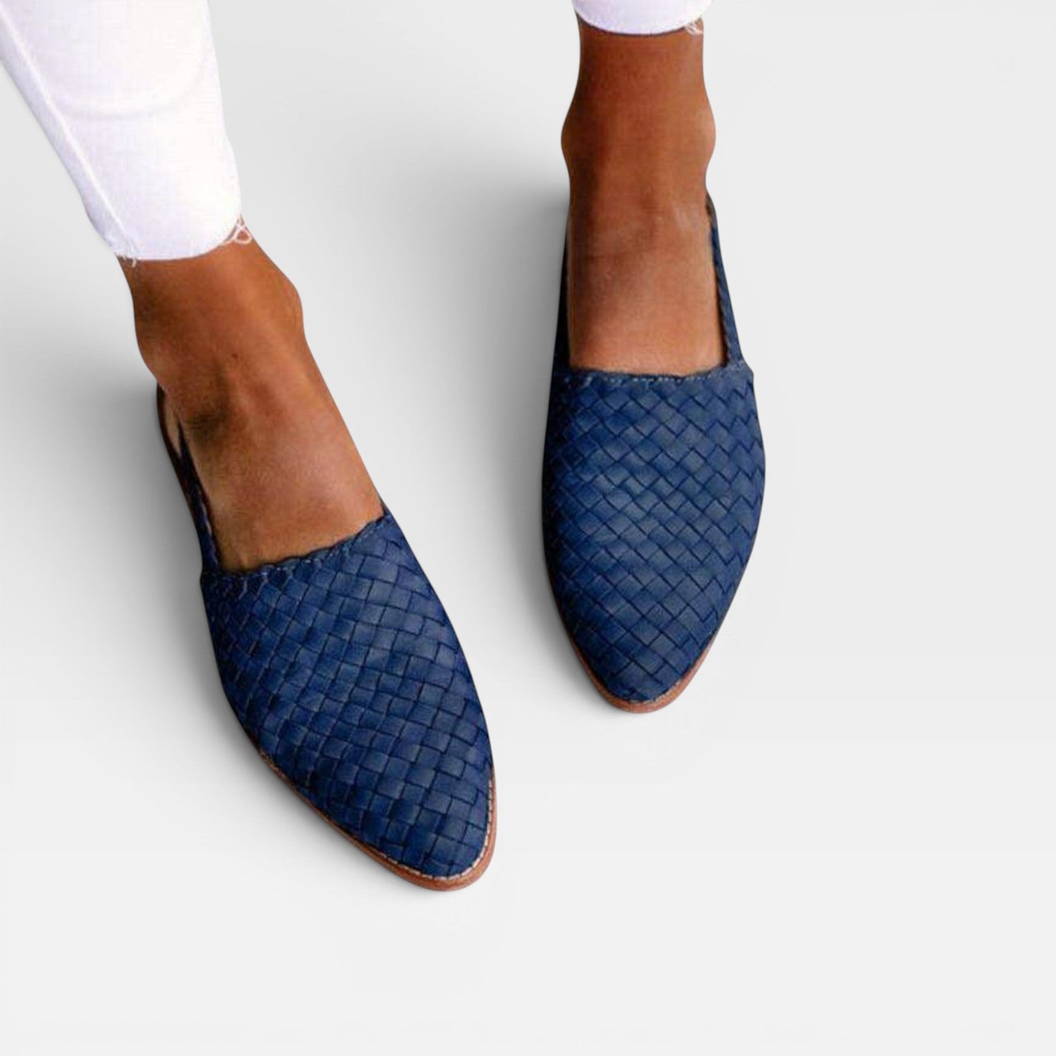 Women's Woven Leather Loafers – Comfort Slingback Flats