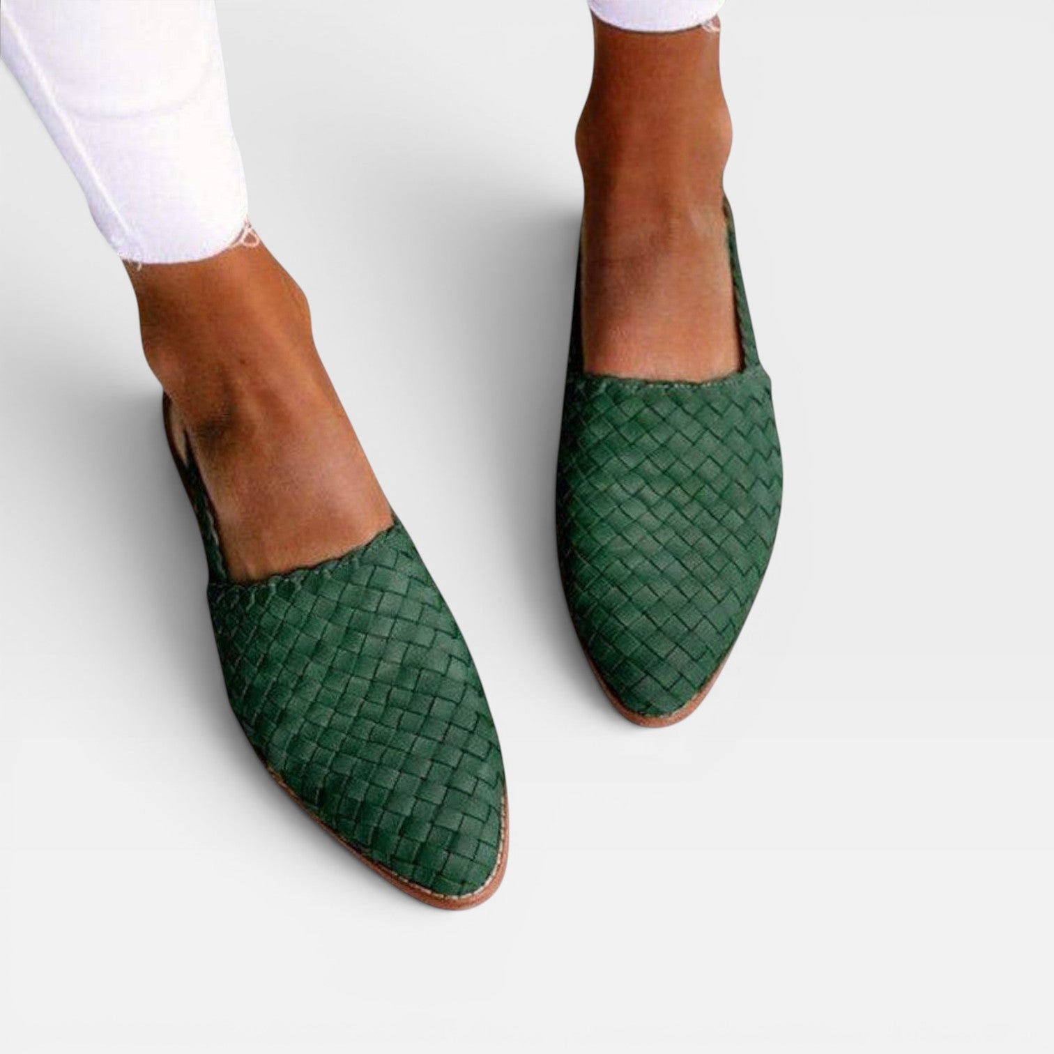 Women's Woven Leather Loafers – Comfort Slingback Flats