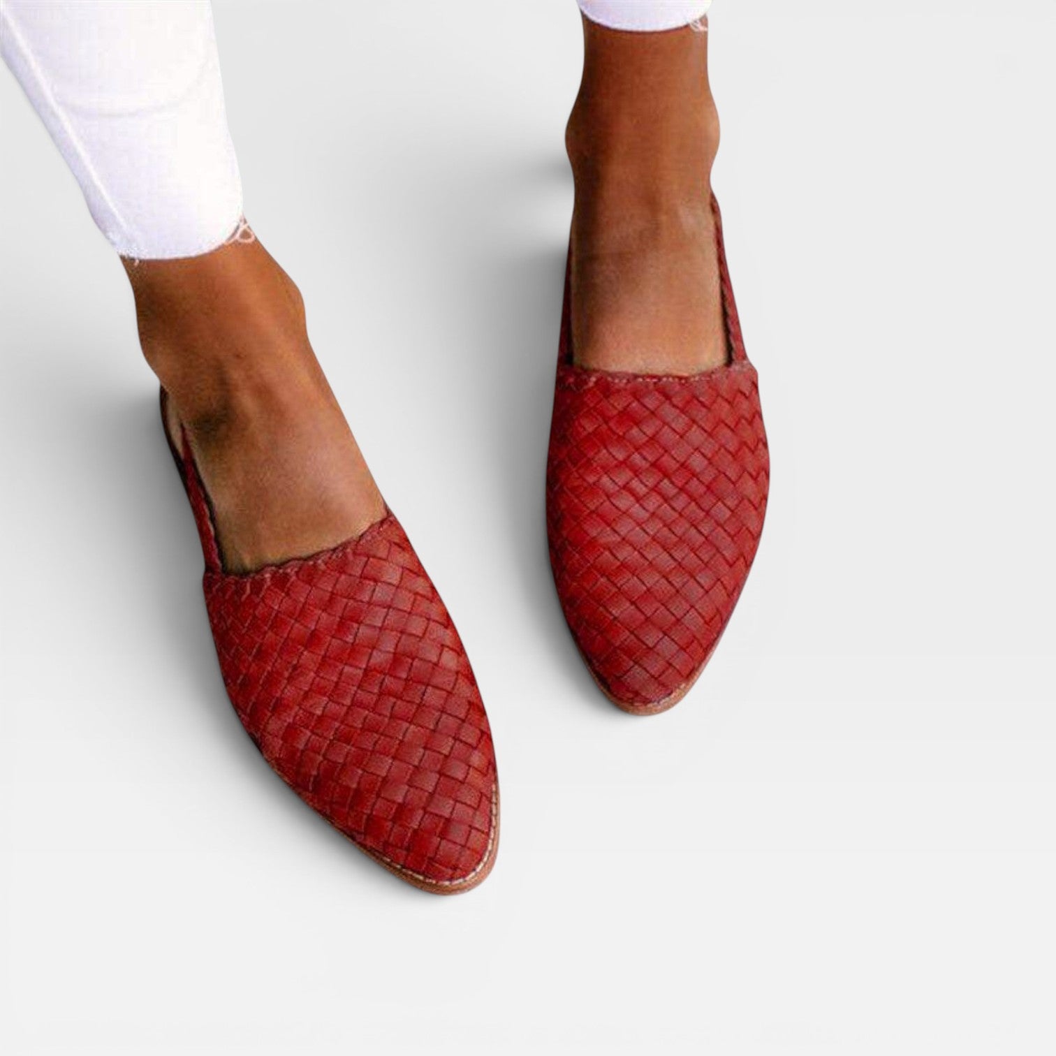 Women's Woven Leather Loafers – Comfort Slingback Flats