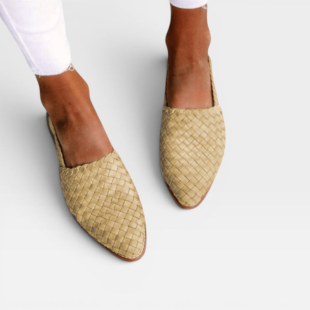 Women's Woven Leather Loafers – Comfort Slingback Flats