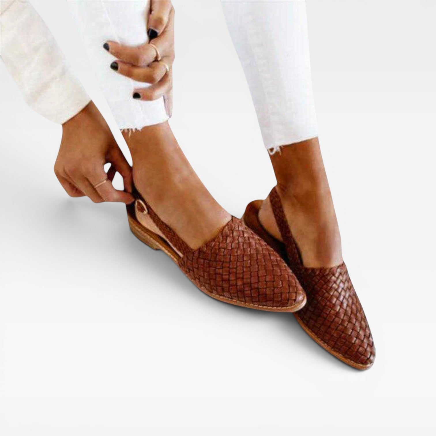 Women's Woven Leather Loafers – Comfort Slingback Flats