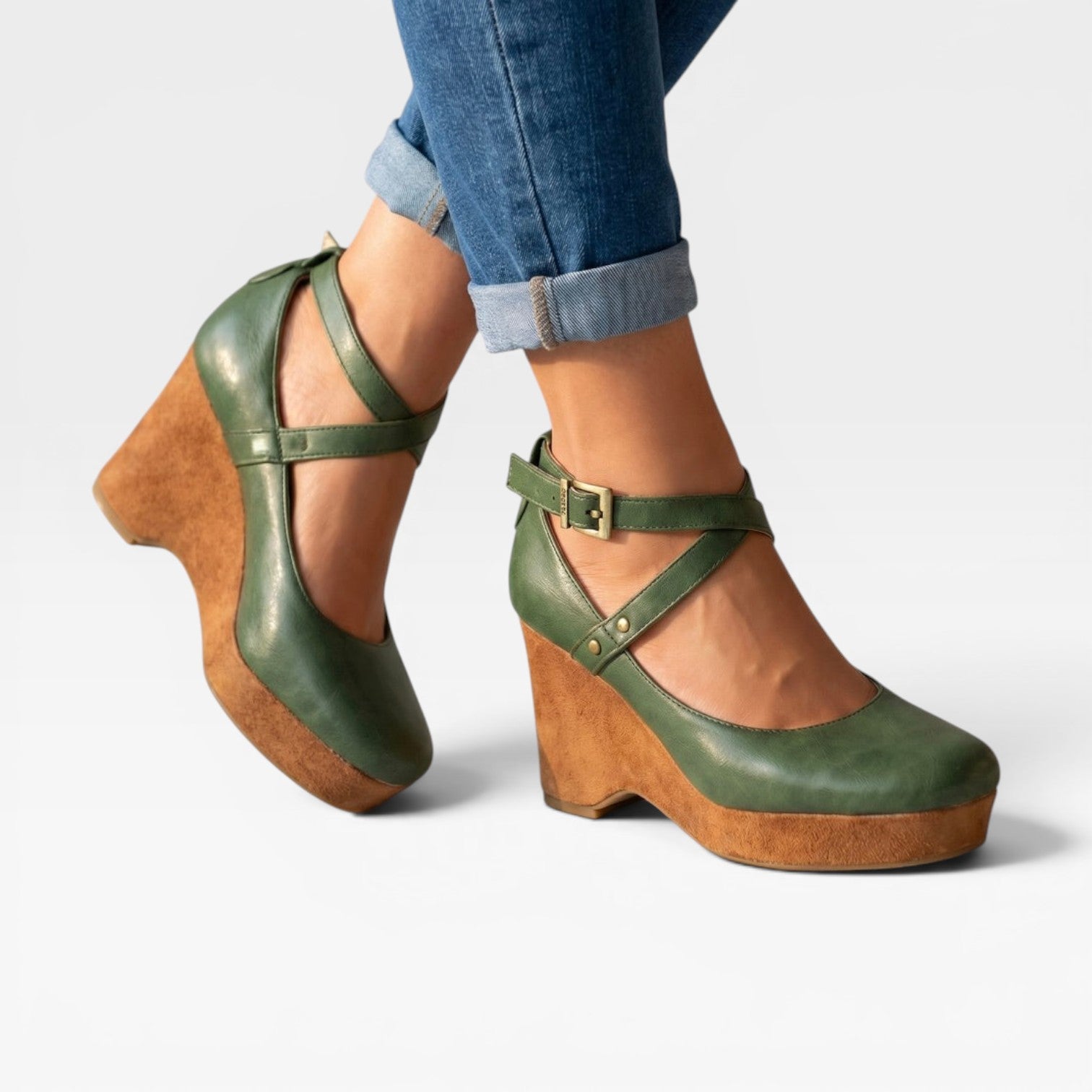 Women's Vintage Cross Strap Wedges – Elegant Closed Toe Ankle Strap Pumps for Special Occasions