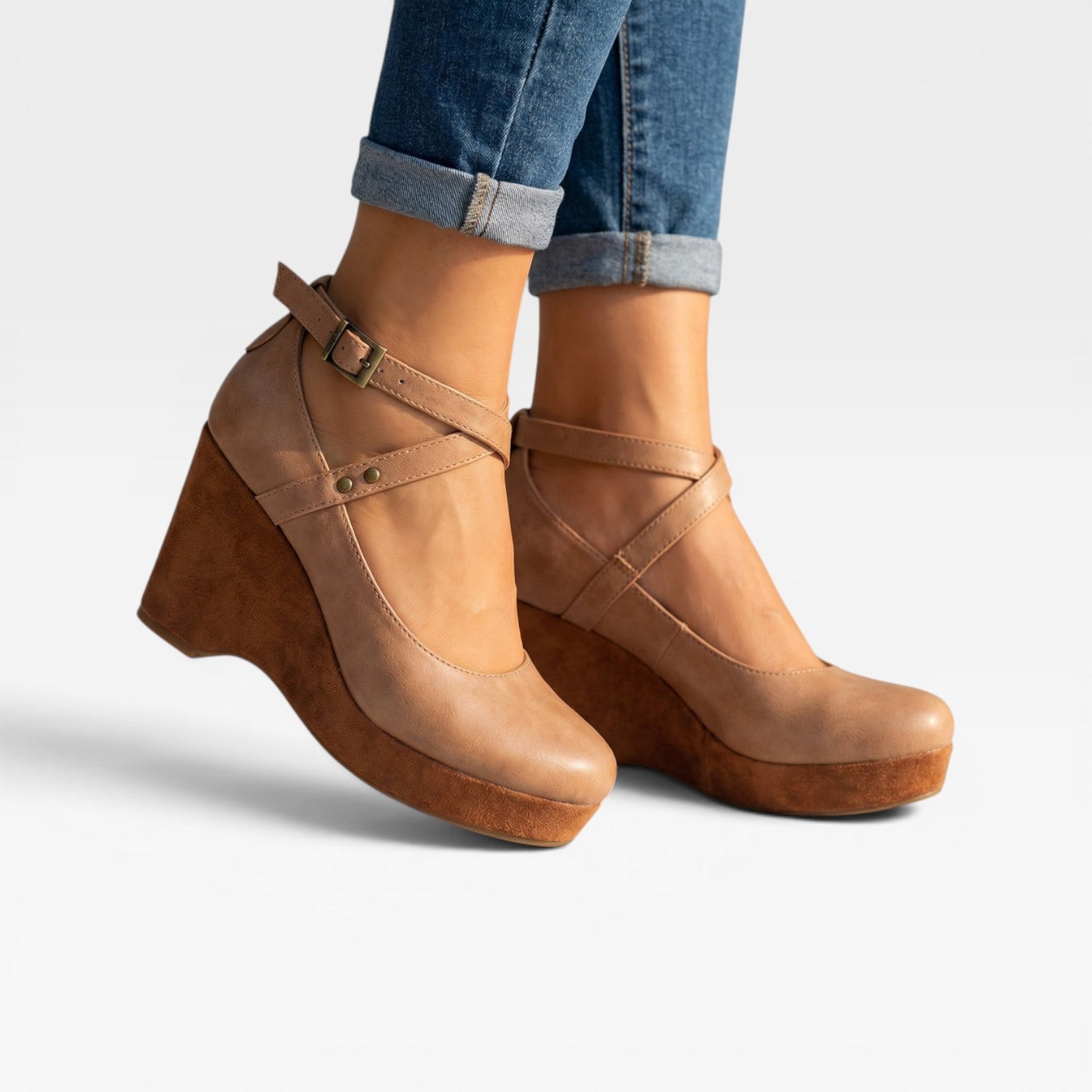 Women's Vintage Cross Strap Wedges – Elegant Closed Toe Ankle Strap Pumps for Special Occasions