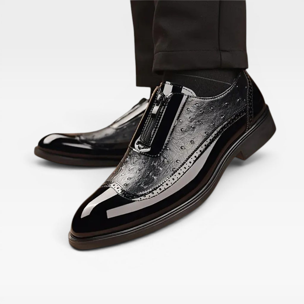 Men's Patent Ostrich Texture Oxford Shoes – Elegant Two Tone Brogue Formal Style