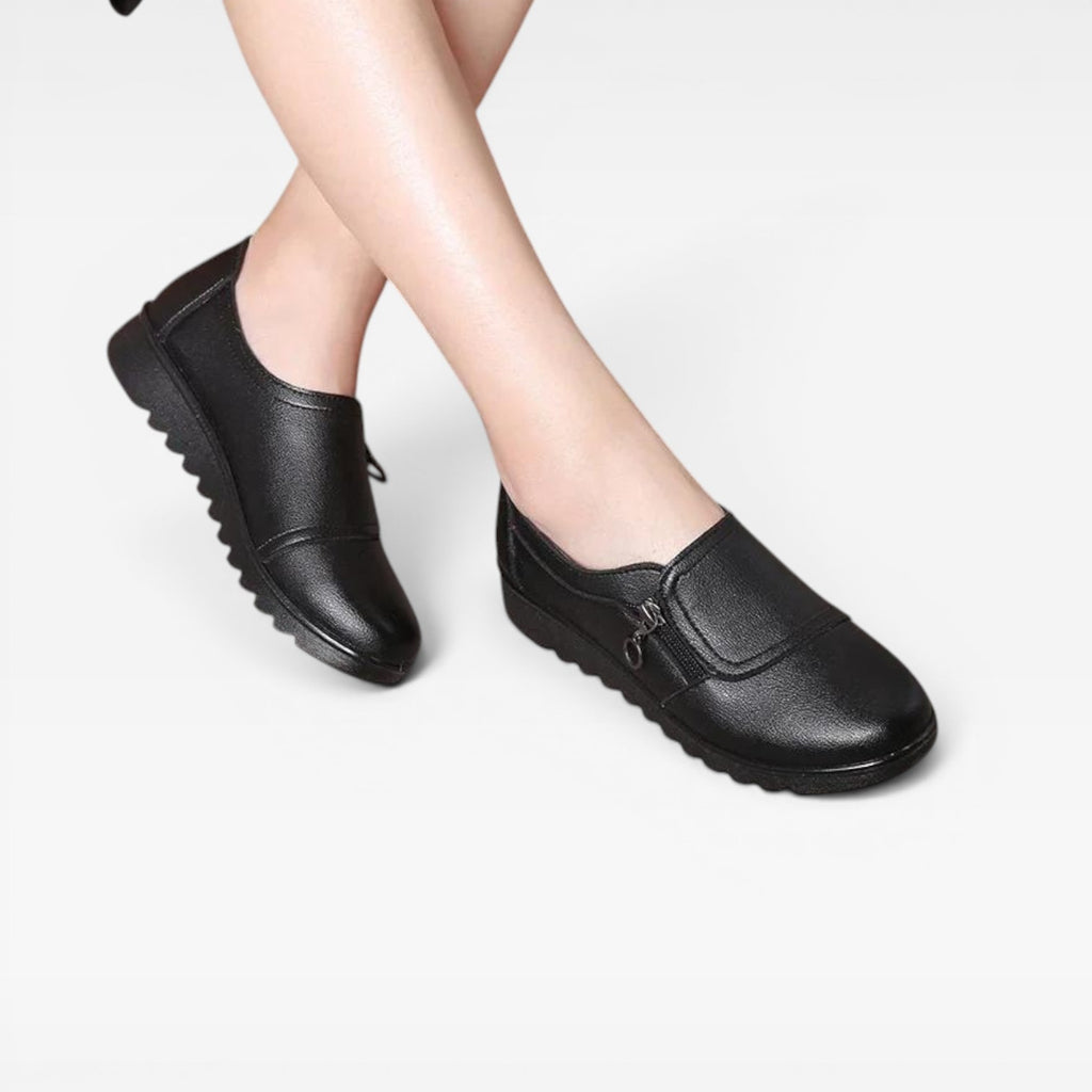 Women's Leather Loafers – Zip Detail Comfort Slip On Shoes