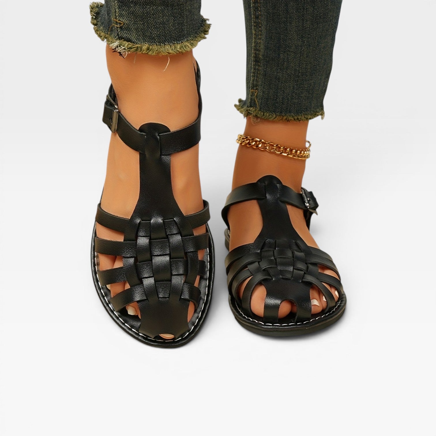 Women's Boho Fisherman Sandals – Woven Closed Toe Flat Summer Style