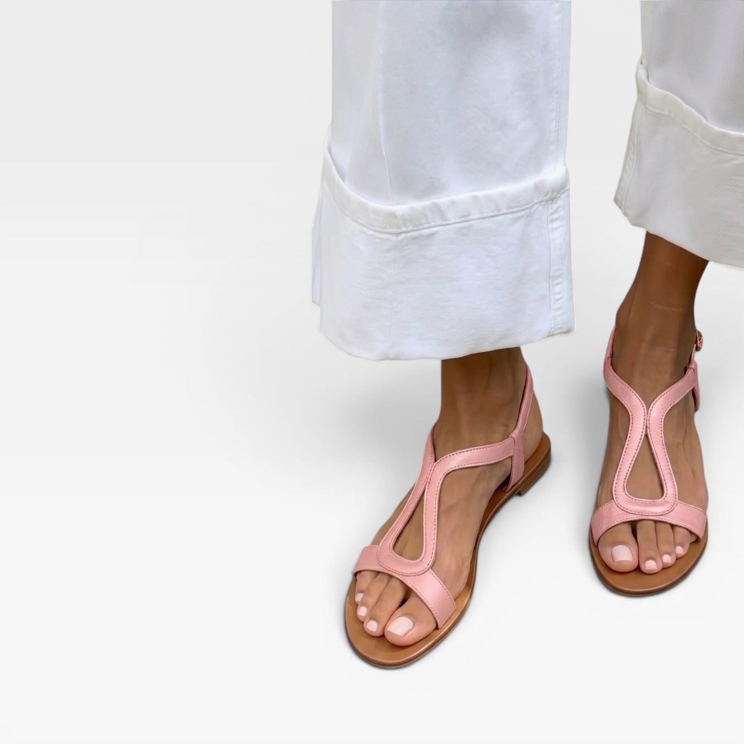 Women's Metallic Leather Sandals – Sculptural Strap Slingback Flats