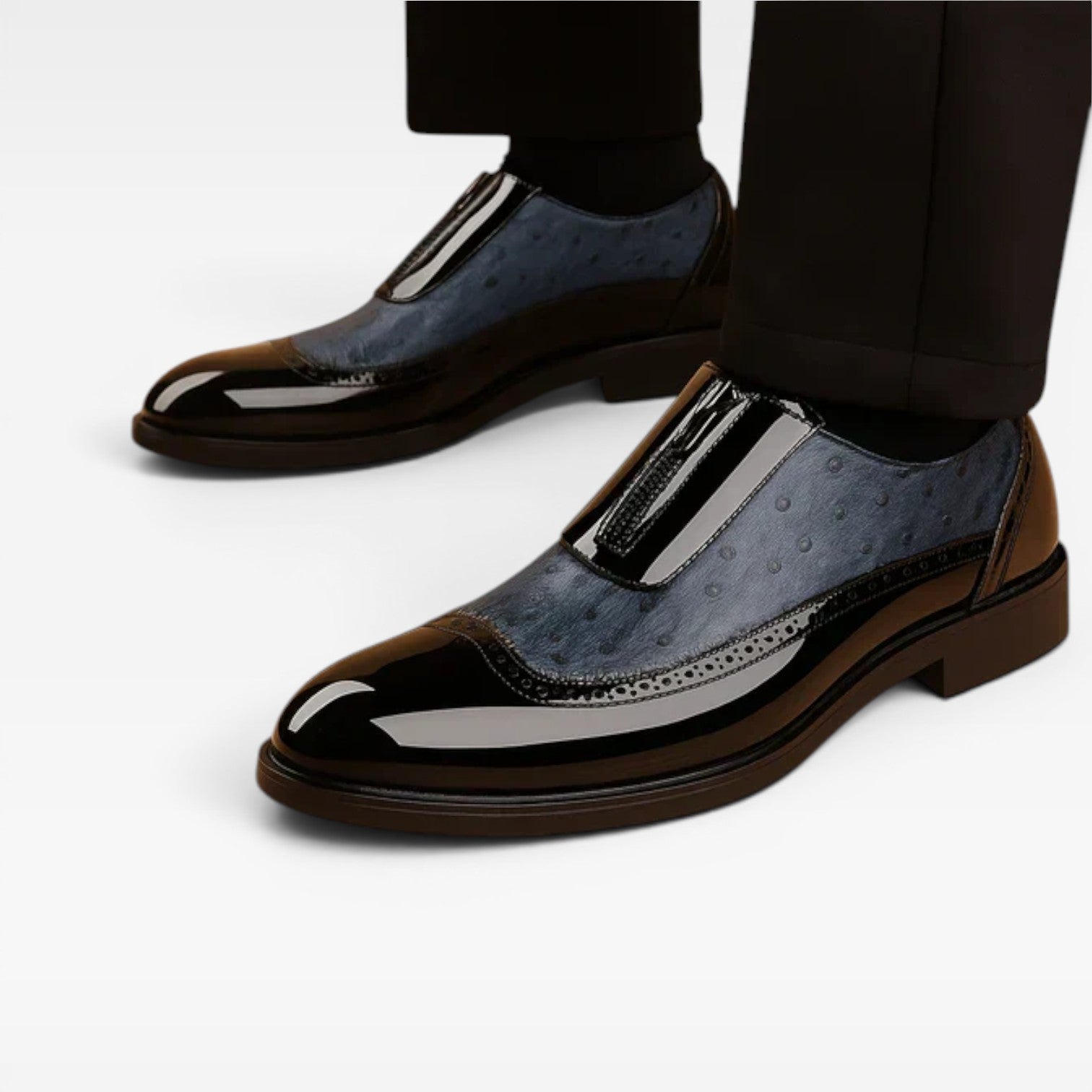 Men's Patent Ostrich Texture Oxford Shoes – Elegant Two Tone Brogue Formal Style