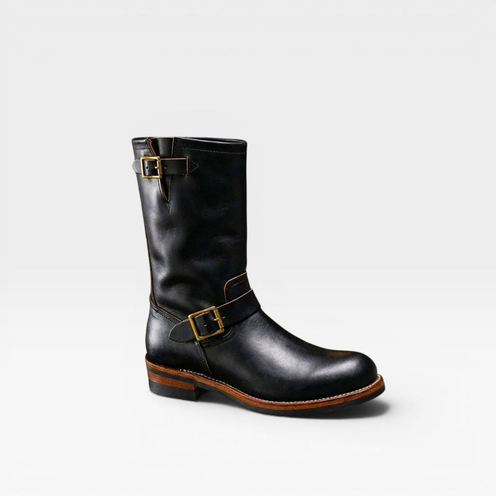 Bottes en cuir vieilli vintage pour hommes – Bottes style ingénieur mi-mollet avec boucle