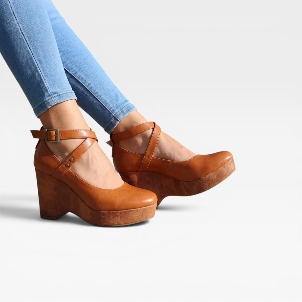 Women's Vintage Cross Strap Wedges – Elegant Closed Toe Ankle Strap Pumps for Special Occasions