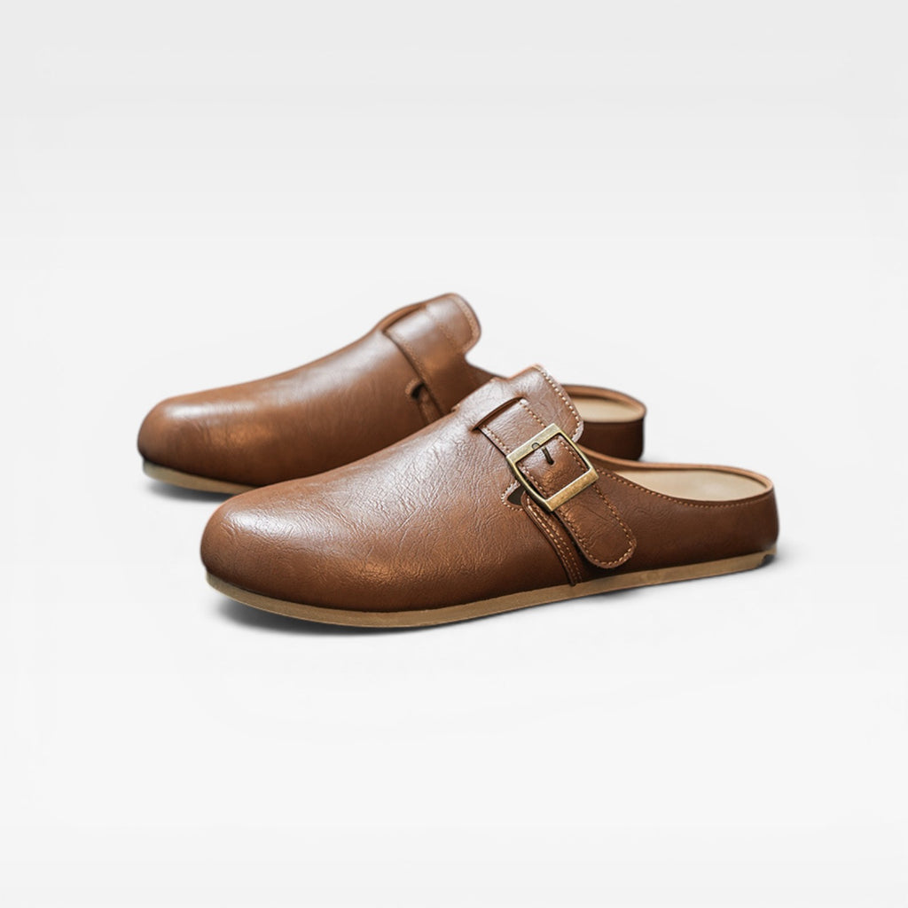 Sabots en cuir pour hommes – Mules d'été décontractées à enfiler avec bride à boucle